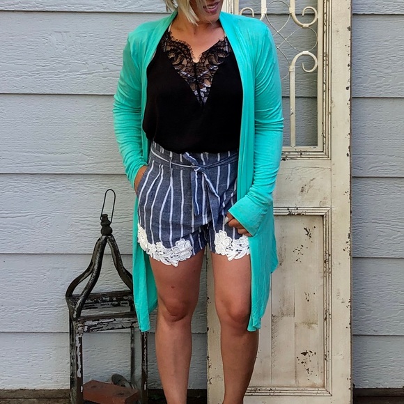 NEW!!! Waterfall Hem Cardigan in Bright Turquoise - Picture 2 of 8